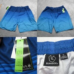 Burnside Swim Shorts Mens XL Blue Striped Fade Resistant UV Protection Lined NEW